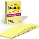 Post-it Super Sticky Notes, 4x6 in, 5 Pads, 2X the Sticking Power, Canary Yellow, Recyclable
