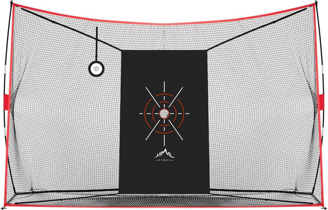 10x7ft Golf Practice Net with Target, Golf Mat & Towel - Heavy Duty Driving Range Screen for Home & Outdoor Use - Easy Setup Swing Training Barrier for Backyard, Indoor, or Outdoor Practice PRO