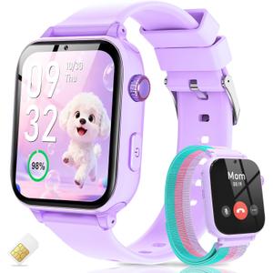 4G Kids Smart Watch with GPS Tracker, Video Call, Texting, and Phone Calls, Smart Watch for Kids with SIM Card, School Mode Alarm Clock SOS Alerts, Watch Gift for Age 4-12 Girls, Purple