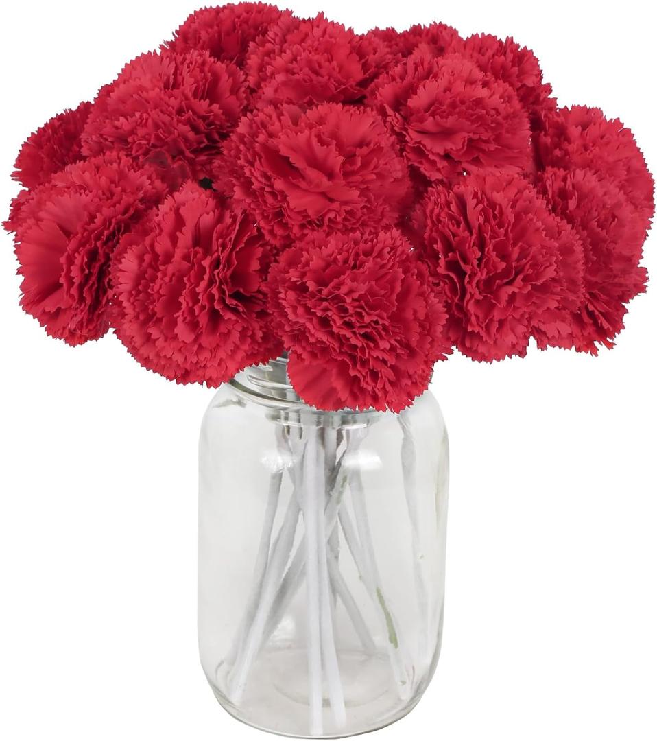 IPOPU Red Carnations Artificial Flowers,16PCS Fake Carnations Silk Flowers for Wedding Bouquets Home Table Decor (Red)
