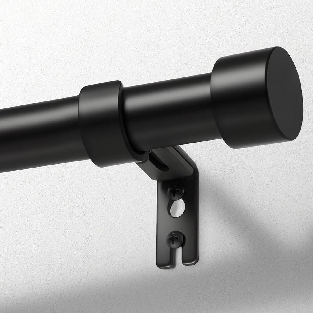 Zeerobee Curtain Rods for Windows 48 to 84, Black Curtain Rod, Adjustable 1 Inch Heavy Duty Outdoor/Indoor Modern Drapery Pole, 32"-86"