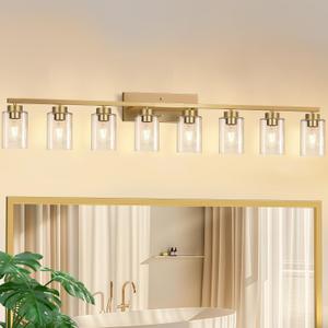 IZORRO Bathroom Light Fixtures, Modern Vanity Lights, Bathroom Lighting Fixtures Over Mirror with Clear Glass Shade, Wall Sconce for Living Room Cabinet Bedroom (Brushed Gold, 8-Light)