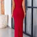 PRETTYGARDEN Women's 2026 Summer Formal Maxi Dresses Sleeveless One Shoulder Bodycon Ruched Mesh Wedding Guest Cocktail Dress (Red, XL)