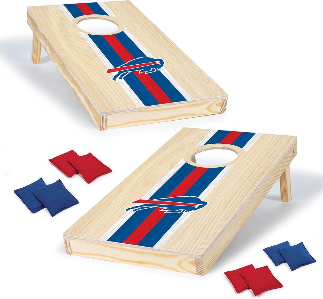 Wild Sports NFL Football Buffalo Bills 1' x 2' Travel-Size Solid Wood Cornhole Set with Direct-Print HD Team Graphics Great Gift for Any Sports Fan! Bean Bag Toss Family Games for Outdoor Play