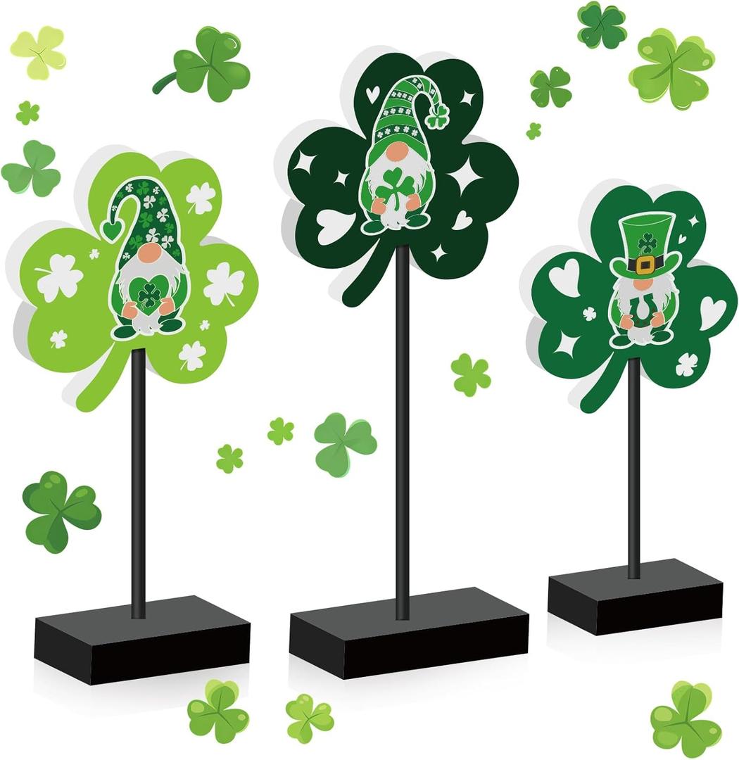 2 x St Patricks Day Decorations, 3 Pcs Lucky Shamrock Wooden Signs for St Patricks Day Decor Centerpieces, Irish Holiday Freestanding Saint Patricks Table Decor for Home Party Tray