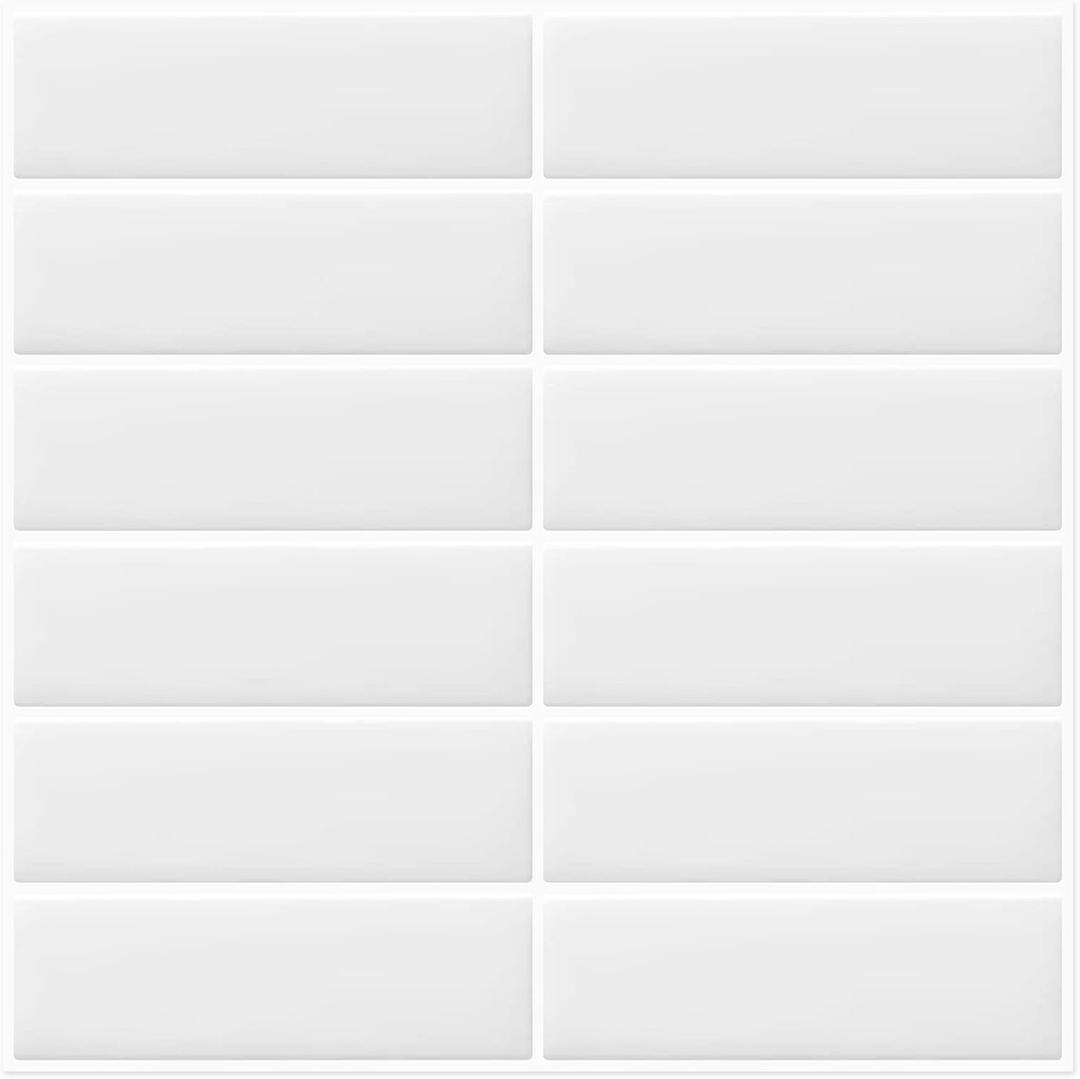 20-Sheet White Peel and Stick Subway Backsplash Kitchen Bathroom Rectangle Self Adhesive Wall Tile Sticker (12"12")