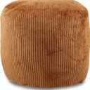 Sexysamba Round Corduroy Pouf Cover Only, 20"x 16" Unstuffed Decorative Ottoman Foot Stool Rest, Washable Storage Bean Bag Chair Floor Pouf Covers for Living Room Bedroom, Coffee