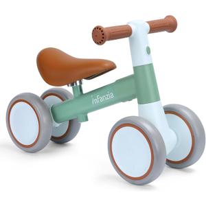 INFANZIA Baby Balance Bike for 12-36 Month Boys Girls, 1 Year Old Toddler First Bike No Pedal with Adjustable Seat, Infant 4 Wheels Bicycle Ride On Toys Kids First Birthday Gifts (Light green)