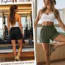Neer 3 Pack Women's Athletic Shorts 5'' High Waisted Elastic Workout Wide Leg Causal Yoga Gym Lounge with Pockets(Black,Army Green,Light Khaki, M)