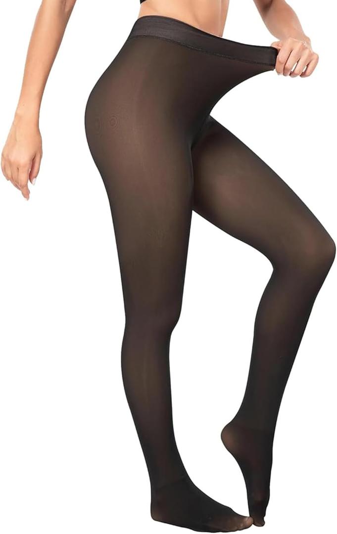 Fleece Lined Tights for Women, Fake Translucent Thermal Leggings High Waisted Warm Pantyhose Sheer Stocking in Winter