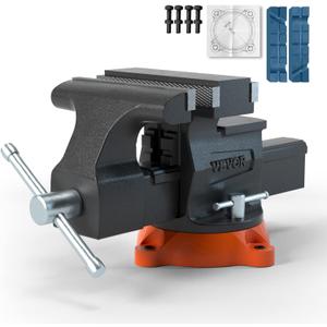 VEVOR Bench Vise, 6.5" Jaw Width 6.5" Forward &9.3" Reverse Opening, 360-Degree Swivel Locking Base Multipurpose Workbench w/Anvil, Heavy Duty Ductile Iron w/Bolts & Nuts, for Drilling, Pipe Cutting