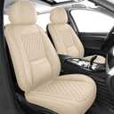 Light Beige Thick Nappa Leather Automotive Front Car Seat Covers Set of 2
