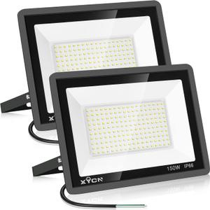 150W LED Flood Light Outdoor,2 Pack 15500LM Super Bright Security Light,IP66 Waterproof Floodlight,5000K Daylight White LED Exterior for Basketball Court, Stadium, Playground