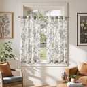 jinchan Linen Floral Tier Curtains 45 Inch Farmhouse Botanic Cafe Curtains Light Filtering Drapes for Small Windows Back Tab Half Window for Kitchen Living Room Bathroom 2 Panels Black