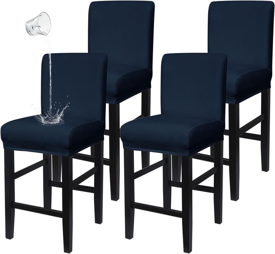 Navy Blue Bar Stool Covers with Backs Spandex Stretch Barstool Seat Covers Water Repellent Counter Height Chair Covers Removable Washable Bar Stool Cover Set of 4 for Kitchen Dining Room