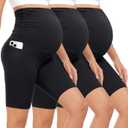 3 Pack Maternity Shorts Over The Belly Pregnancy Biker Shorts Workout Yoga Active Pregnant Pants Pajama with Pockets (Small, Black/Black/Black)