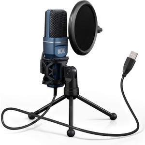 TONOR TC-777 Podcast Microphone, USB Computer Microphone, Cardioid Condenser PC Mic with Tripod Stand and Pop Filter for Podcasting, Streaming, Vocal Recording, Compatible with PC & Laptop, PS4/5