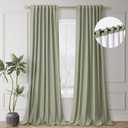 BOODII Sage Green 102 Inch Long Curtains Blackout for Bedroom Thermal Insulated Back Tab 100% Block Out Nursery Curtains 2 Panels Set Modern Aesthetic Linen Curtain Light Heat Blocking Room Darkening, 