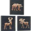 Cabin Wall Decor, Deer Elk Bear Rustic Wooden Forest Mountain Woodland Wildlife Lodge, Hunting, Cabin Interior Wall Decor,10 x 10 Inches set of 3