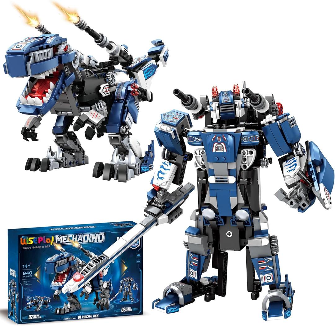 WISEPLAY 3-in-1 Motorized Mecha Dinosaur Building Set  STEM Robot Toy for Kids 10+, Transforming Model with Motor  T-Rex, Warrior, Mech  Educational Gift for Boys & Girls