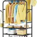 Furologee Clothes Racks for Hanging Clothes, Double Rods Clothing Rack with 3-Tier Storage Shelves, Rolling Garment Wardrobe with Wheels, Portable Free Standing Closet for Bedroom, Laundry Room, Black