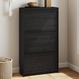 Shoe Cabinet with 3 Flip Drawers, 23.62" W Narrow Shoe Storage Cabinet for Entryway, Slim Shoe Organizer with Adjustable Shelves, Freestanding Shoe Rack for Hallway, Living Room, Black, 9.45"D x 23.62"W x 45.47"H