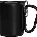 Portable Carabiner Coffee Mug with Lid Insulated Travel Mug Lightweight Camping Cup with Handle for Outdoor Hiking Travel Beverage Hot Cold Drink Container (Black, 300, ml/min)