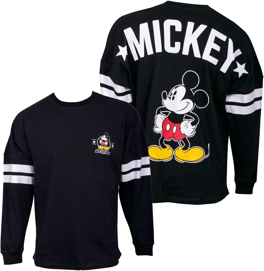 Disney Mickey Mouse Striped Sleeve Black Long Sleeve Shirt (Large)