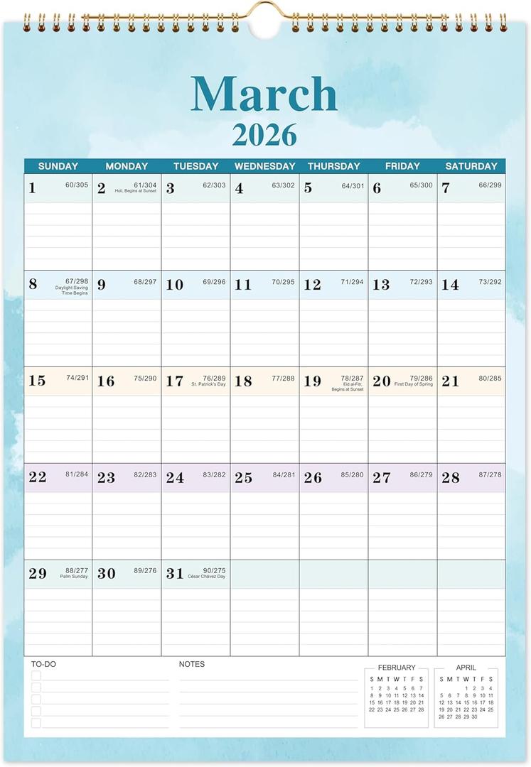 2026 Calendar - 2026 Wall Calendar, Jan 2026 - Dec 2026, 2026 Wall Calendar 12 Month, 12" x 17", 2026 Wall Calendars, Twin-Wire Binding, Thick Paper, Julian Dates - Colourful