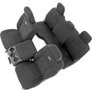Rough Country Neoprene Seat Covers for Dodge Ram (2019-2024) - UV & Water Resistant, Foam Padded Truck Seat Covers - Full Set, Black, Front & Rear