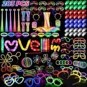 SHQDD Glow in the Dark Party Favors for Adults Kids, 27 Carnival Accessories, 56 LED Light Up Toys Bulk, 100 Glow Sticks Party Pack, Neon Party Supplies & Decorations