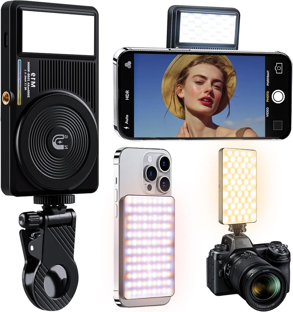 129 LED Double Side Magnetic Selfie Light for iPhone, 3000 mAh Rechargeable Phone Fill Light Clip, Adjusted 3 Light Modes for Phone iPhone Android iPad Laptop for Makeup TikTok Selfie Vlog (M19)