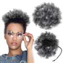 WILLBOND 2 Pieces Afro Puff Drawstring Ponytail Extension for Black Women Curly Bun Hair Synthetic Short Extensions with Clip Afro Chignon Hairpieces Wig Updo Hair(Grey)