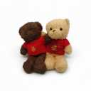 two teddy bears red shirt