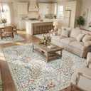 Living Room Rug 9x12: Large Vintage Floral Area Rug - Machine Washable Non Slip Low Pile Foldable Area Rug - Bedroom Dining Room Family Room Open Floor Farmhouse Indoor Carpet - 9'x12' Beige