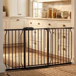 Extra Wide Baby Gates - 71.6-76.4 Inch, Black Metal Pressure Mounted Child & Pet Gates for Stairs & Doorways