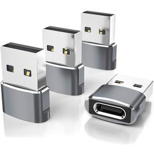 Elebase USB to USB C Adapter 4 Pack,Type C Female to A Male Charger Converter for Apple Watch Ultra iWatch Series 8 7,iPhone 16 15 14 Pro Plus Max,Airpods 4th,iPad 9 10 Air 5 Mini 6,Galaxy S22 S23 S24 (Gray)