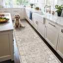 Hallway Washable Runner Rug - 16' x 3' ft Kitchen Rugs Entryway Rug Runner Vintage Soft Floor Mat Non Slip Indoor Farmhouse Carpet for Bathroom Living Room Bedroom (16' x 3' ft, Beige)