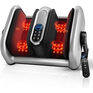 Shiatsu Foot Massager Machine with Heat : Deep Kneading Calf Massager with Vibration for Plantar Fasciitis, Neuropathy, Pain Relief, Circulation - for Home and Office Use (Silver)