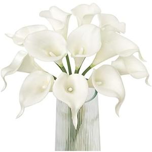 Letjolt White Calla Lily 11 Pcs Artificial Flowers Bouquet for Wedding Bride Shower Blessing Gift Home Decoration Faux Calla Lilies Flower, White