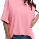 Women's Oversized Summer T Shirts Classic Solid Color Loose Short Sleeve Plus Size Cute Baggy Tees Tunic Blouses Pink S