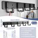 2 Packs Coat Rack Wall Mounted Black Coat Hanger with 5 Hooks Heavy Duty Wall Coat Hooks Load Capacity 33 Lbs Robe Hooks Rust-Free Clothes Hook with Screws for Coat and Towel