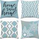 Hexagram Outdoor Throw Pillow Covers 18x18 Set of 4, Decorative Geometric Modern Boho Blue Pillow Covers, Home Sweet Home Farmhouse Cushion Case for Couch Sofa Indoor Bedroom Decor(No Insert)