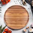 Round Acacia Wood Serving Tray Platter for Coffee Table Home Decor, 13.8 Inch Decorative Candle Holder Tray Appetizer Charcuterie Board Tray Organizer for Kitchen/Countertop