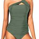 Tempt Me Two Piece Tankini Bathing Suits for Women One Shoulder Swim Top with Bottom Swimsuits.S