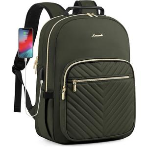 LOVEVOOK Laptop Backpack Purse for Women, Work Business Travel Computer Bags, College Nurse Backpack for Womens, Quilted Casual Daypack with USB Port, Fit 15.6 Inch Laptop, Army Green