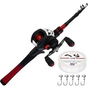 Kilitn Fishing Rod and Reel Combo, Baitcasting Combo Baitcast Reel 5 Foot Durable Fiberglass Telescopic Rod with Fishing Line Full Kits Comfortable Handle