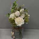 YJ Fake Flowers with Vase, Silk Roses Artificial Flowers in Vase, Faux Flower Plant Arrangement Suitable for Home Office Decoration, Dining Table Centerpiece(White)
