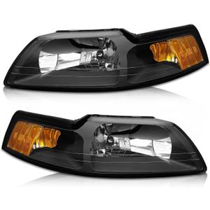 AS AUTOLIGHTS 1999 2000 2001 2002 2003 2004 Ford Mustang Headlight Assembly Replacement for 99 00 01 02 03 04 Ford Mustang with Black Housing Amber Reflector Clear Lens Pair 3R3Z13008CA/3R3Z13008DA