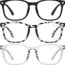 Gaoye Stylish Blue Light Glasses for Woman - Computer Glasses 99% Blue Light Blocking - Lightweight TR90 Frames - 3 pack (B3-matte Black+leopard+grey)